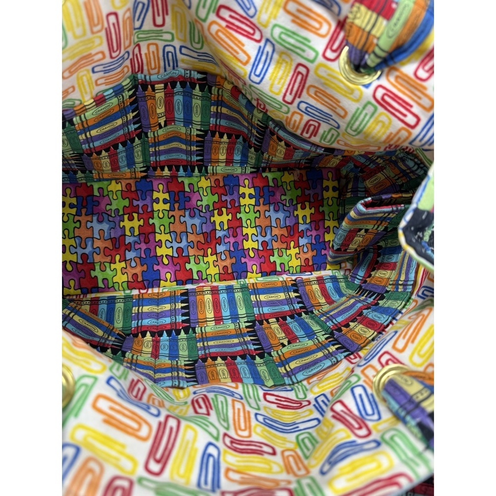 Vintage Teacher Tote Bag ABC Crayon School Theme Cotton Canvas 13.5x10.5 Exc Con - Picture 8 of 16